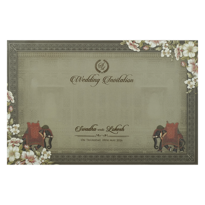 Grey Palace Arch Floral Padded Wedding Card-KRE27810