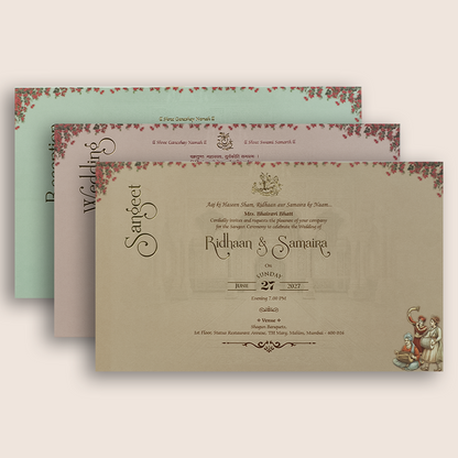 Pastel Brown Bride Groom Laser Cut Padded Invitation Card - KVN08080