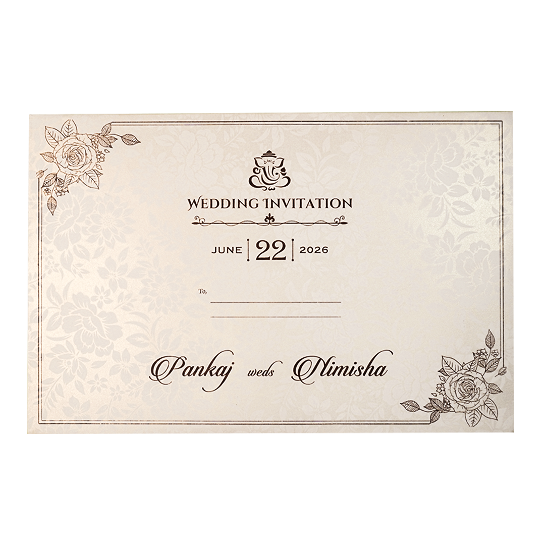 White Ganesha Floral Padded Wedding Card-KSH73530