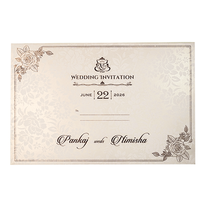 White Ganesha Floral Padded Wedding Card-KSH73530