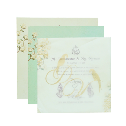 Green Floral Fancy Opening Wedding Card-King of Cards