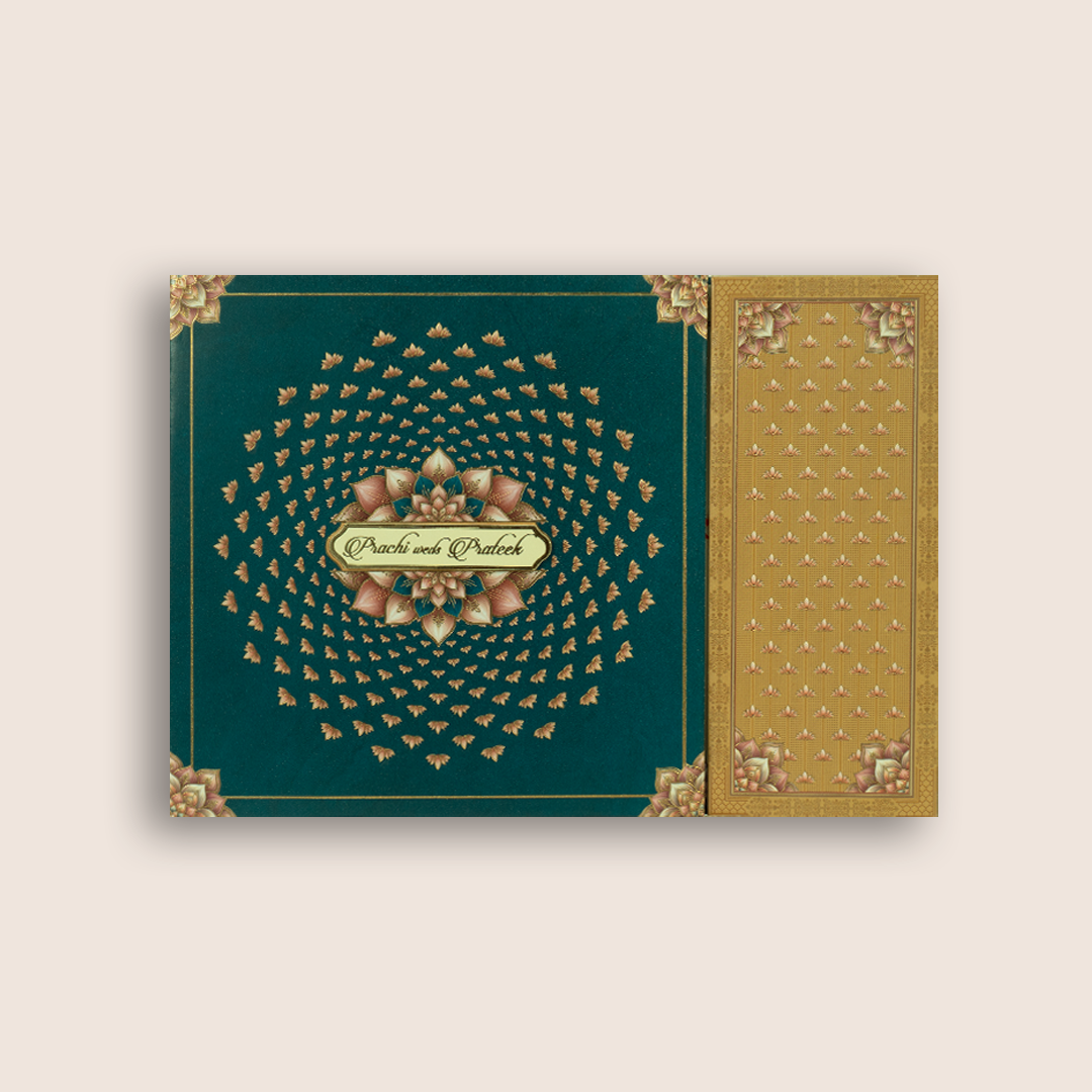 Royal Blue Padded Floral Door Style Wedding Card - KAA06050