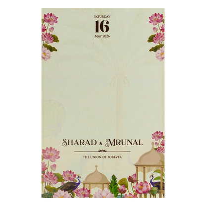 Pink Lotus Peacock Wedding Card-KSH71010