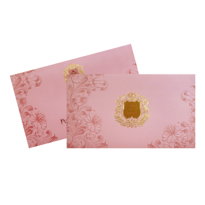 Blush Pink Floral Crest Wedding Invitation Card-KPR24520