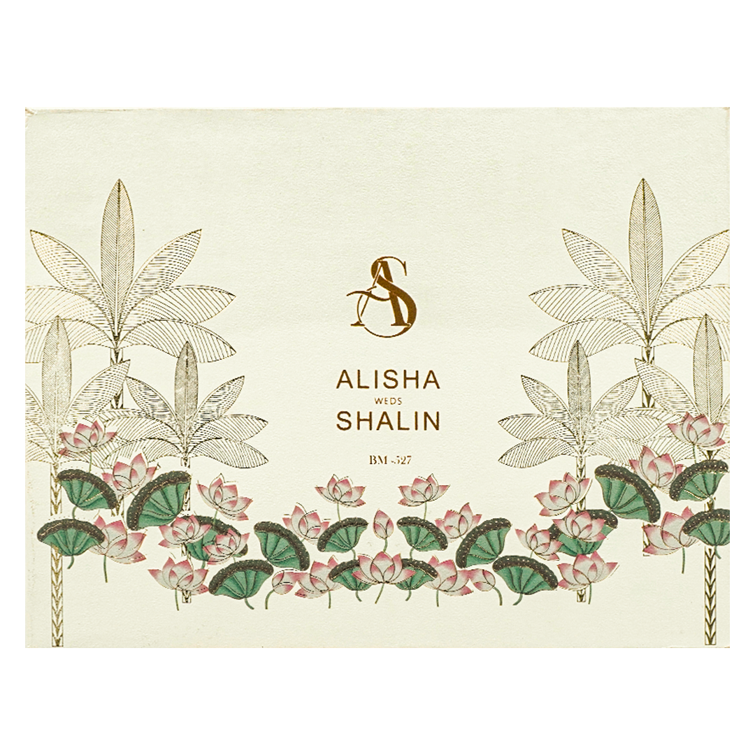 Cream Lotus Floral Padded Wedding Card - KBM05270
