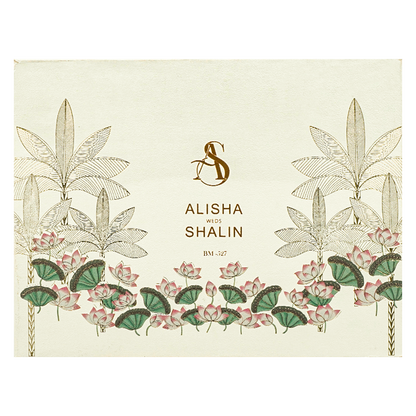 Cream Lotus Floral Padded Wedding Card - KBM05270