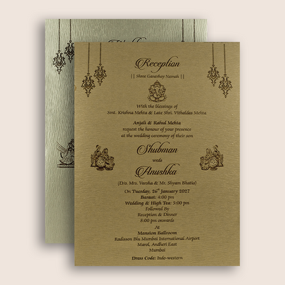Gold Floral Laser Cut Padded Invitation Card - KRB09670