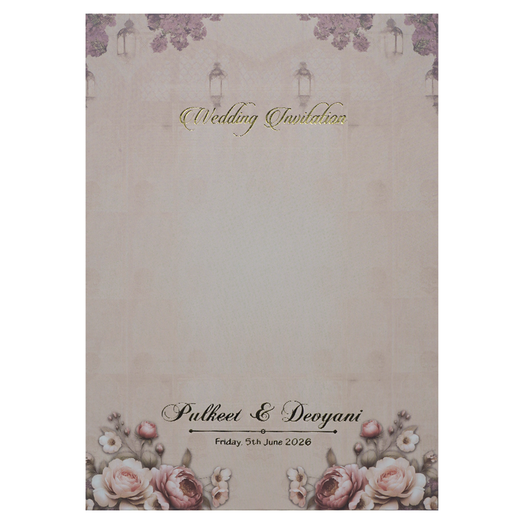 Beige Padded Floral Wedding Card-KJTS1741