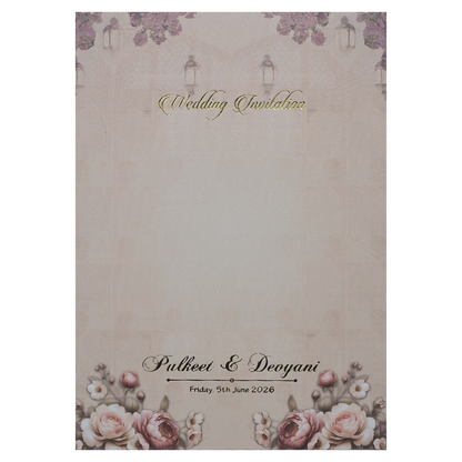 Beige Padded Floral Wedding Card-KJTS1741