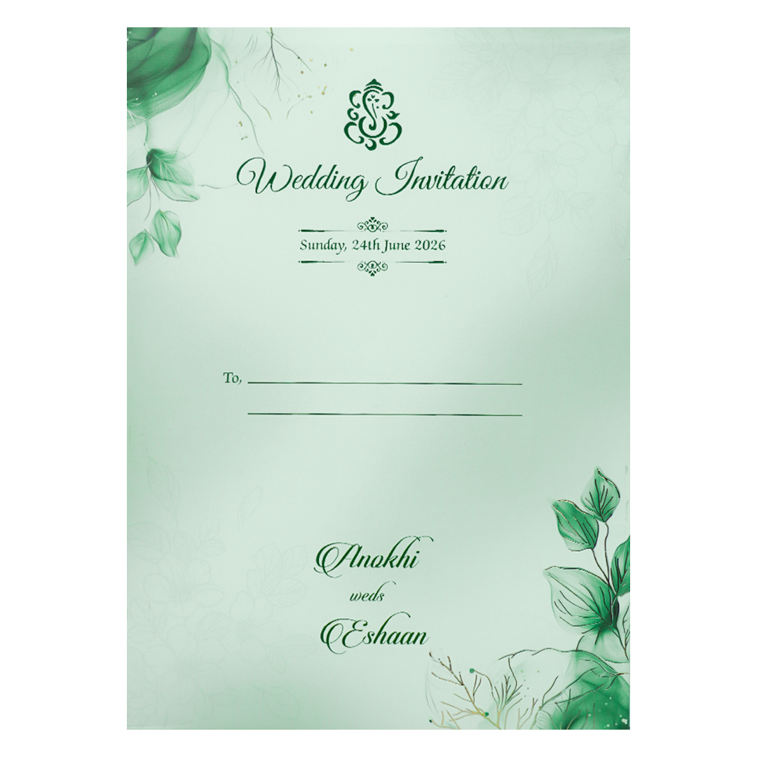 Green Leaf Padded Wedding Card-KJTS3675