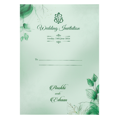 Green Leaf Padded Wedding Card-KJTS3675