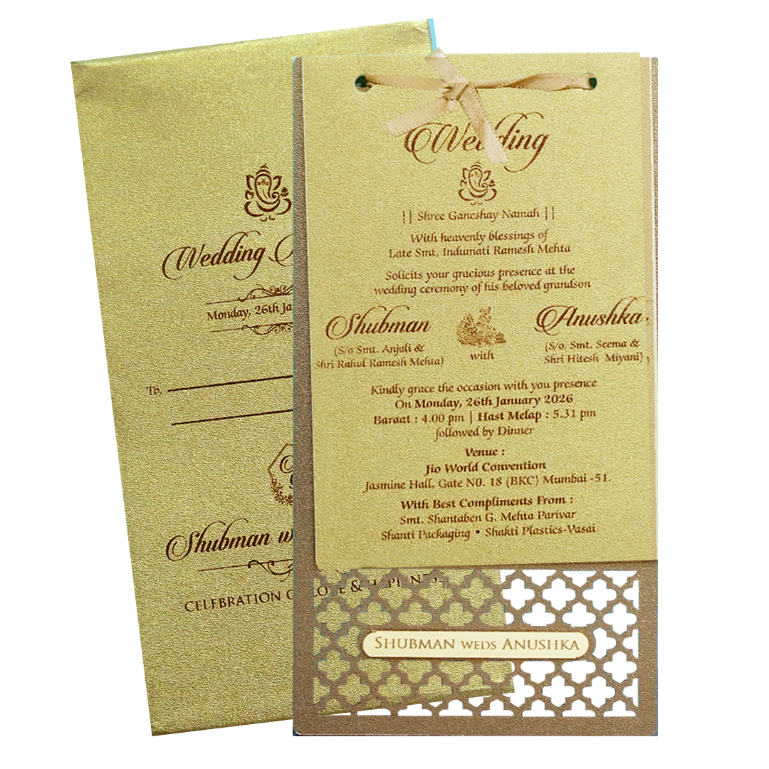 Gold MDF Laser Cutout Wedding Invitation Card - KRB07140