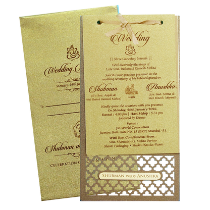 Gold MDF Laser Cutout Wedding Invitation Card - KRB07140