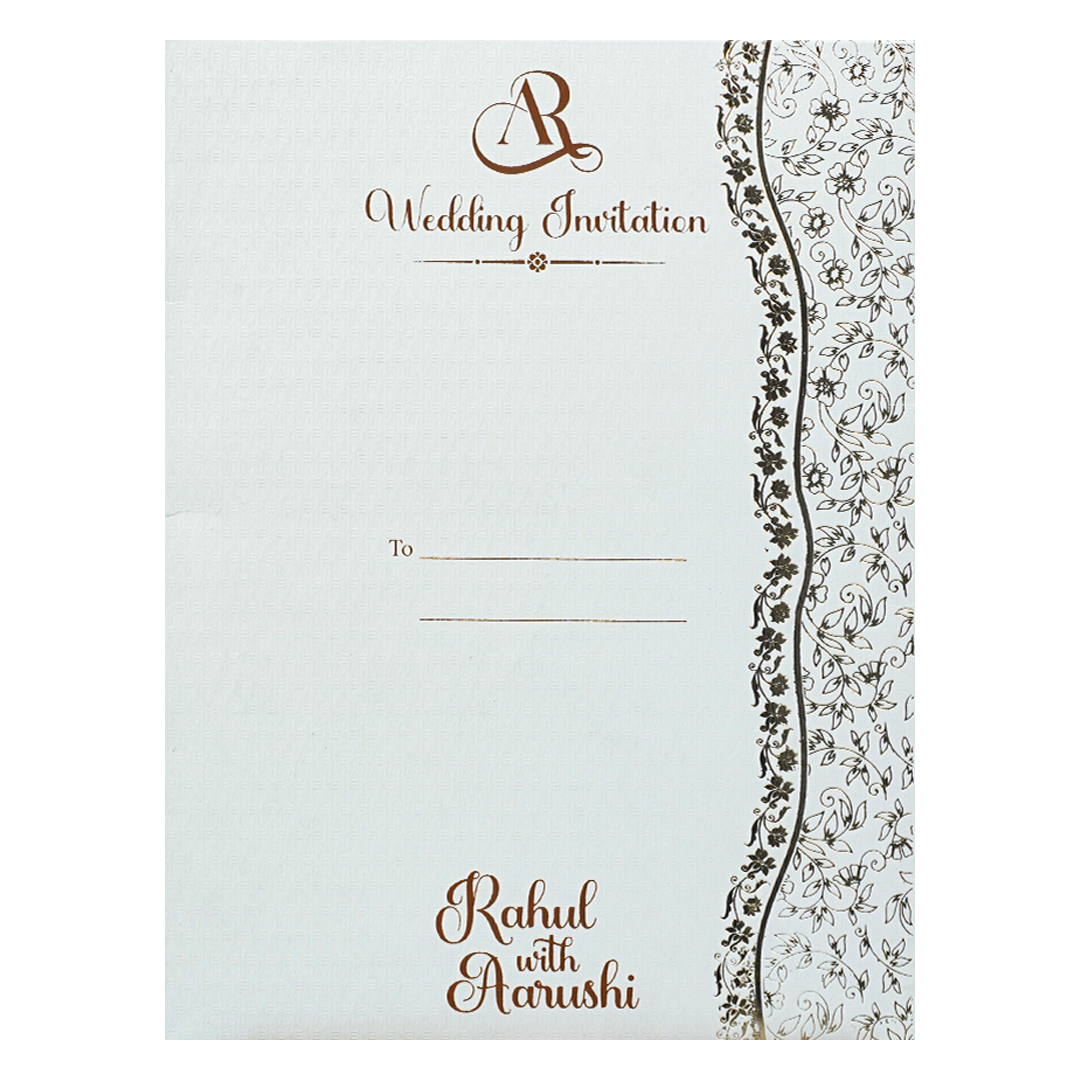 White Gold Lace Wedding Card-KSI64980