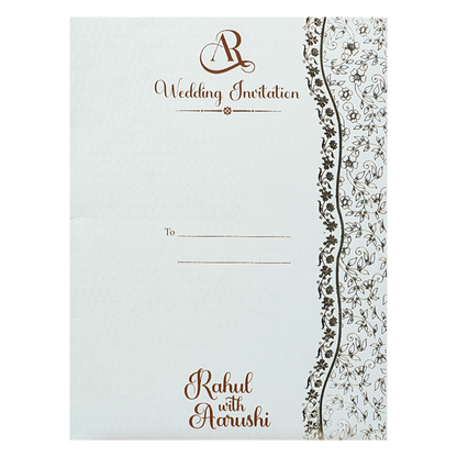 White Gold Lace Wedding Card-KSI64980