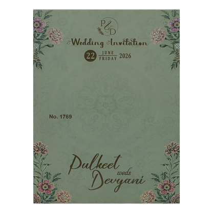 Buy Grey Pink Floral Padded Wedding Card