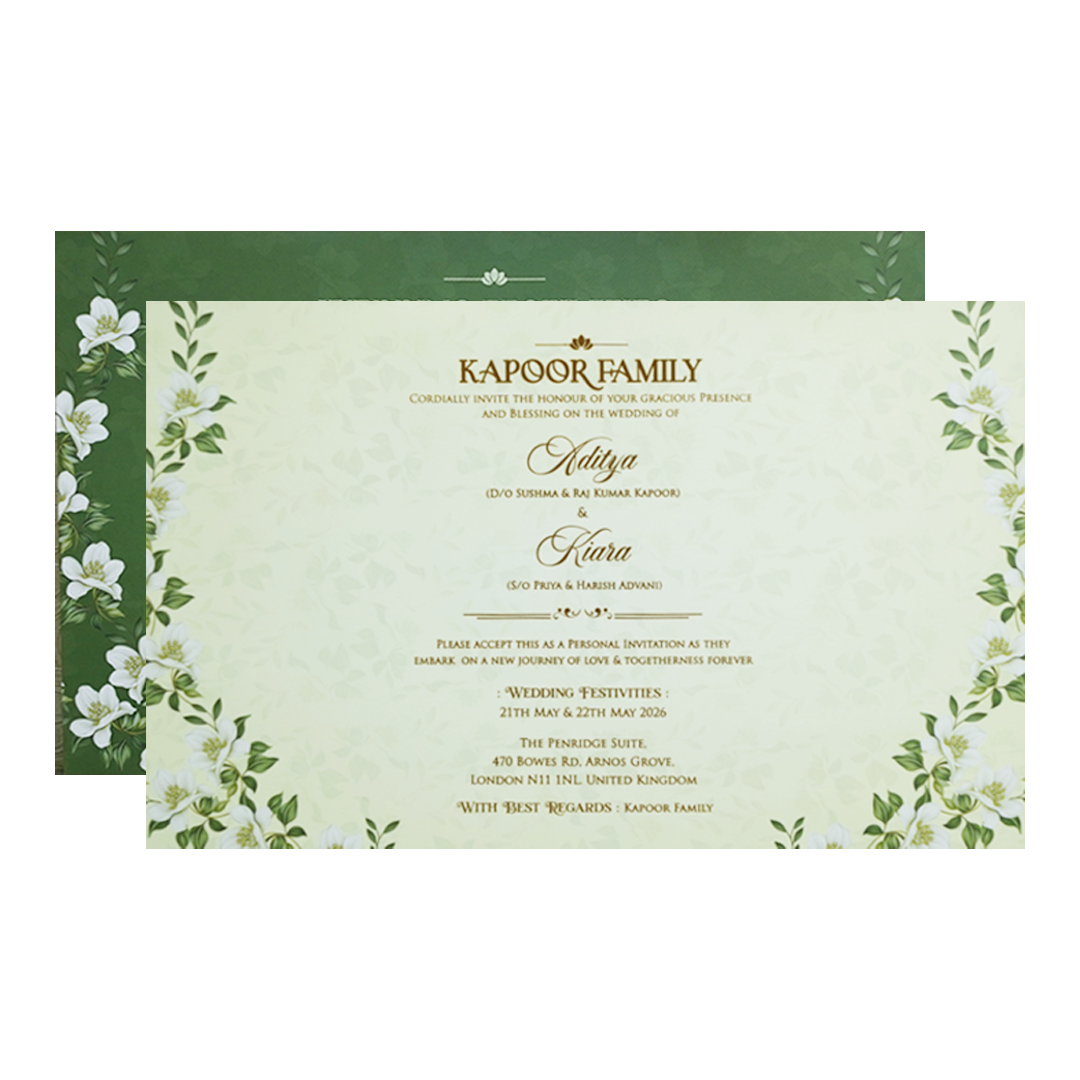 Elegant Green Floral Laser Cut Wedding Card - KFR16300