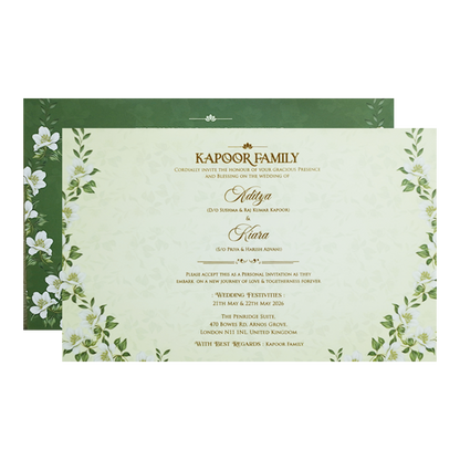 Elegant Green Floral Laser Cut Wedding Card - KFR16300