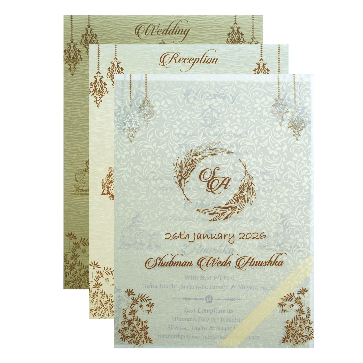 Cream Floral Frame Padded Wedding Card-KRB09671