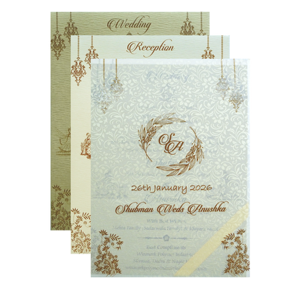 Cream Floral Frame Padded Wedding Card-KRB09671