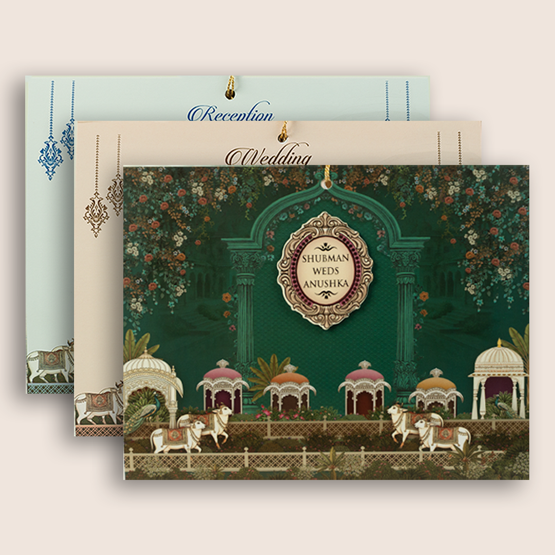 Green Floral Laser Cut MDF Wedding Card - KRB10100