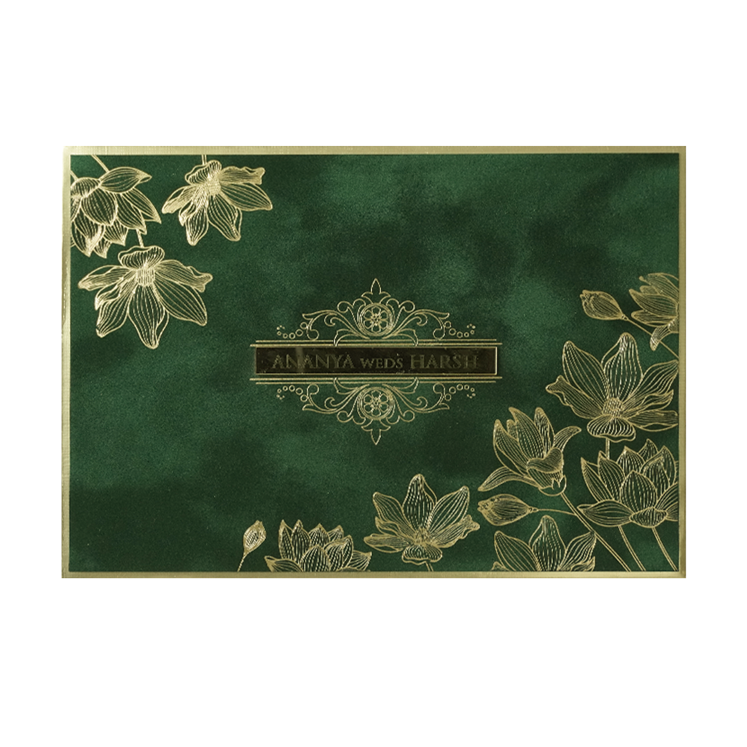 Dark Green Floral Padded Wedding Card-KMMWD1157