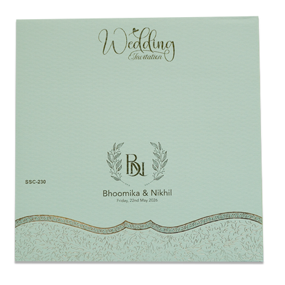 Green Floral Embossed Padded Wedding Card - KSSC2300