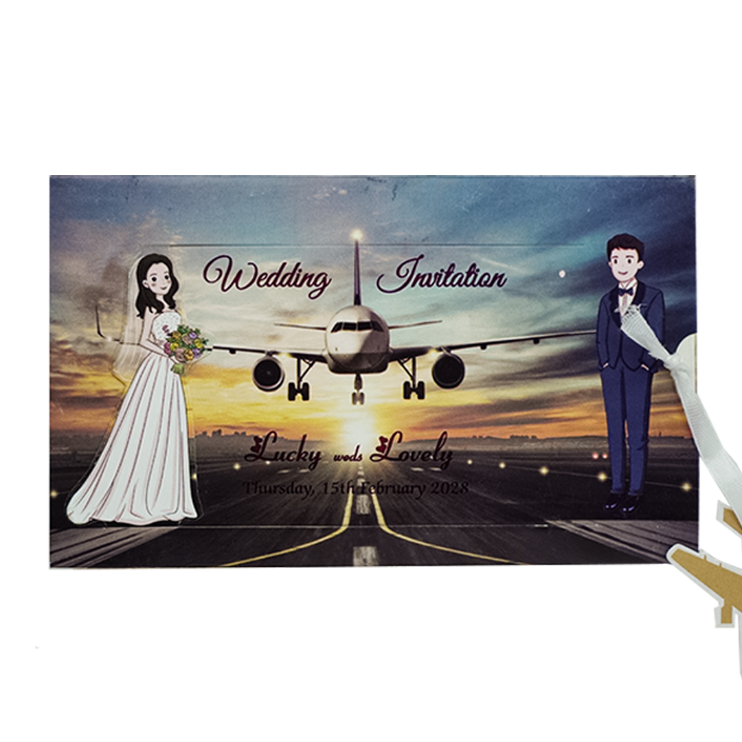 Blue Bride Groom Slide Invitation Card-KNKRL001