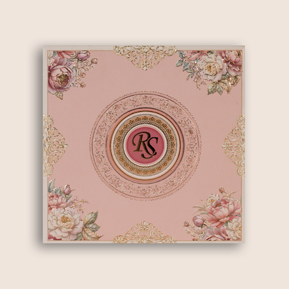 Pink Embossed Floral Luxury Wedding Invitation Box - KSI32770