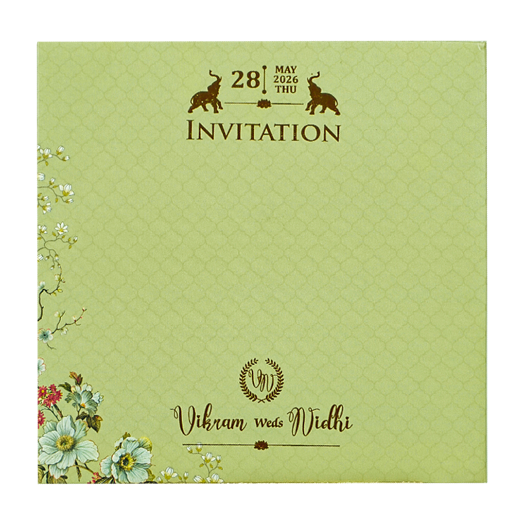 Green Gazebo Floral Elegant Padded Wedding Card-KRE27110