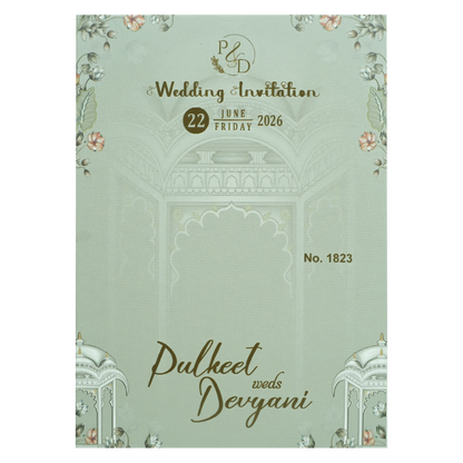 Grey Gold Floral Padded Wedding Card-KJTS1823
