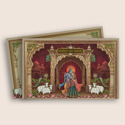 Wine Lord Radha Krishna Padded Wedding Card - KRE28810