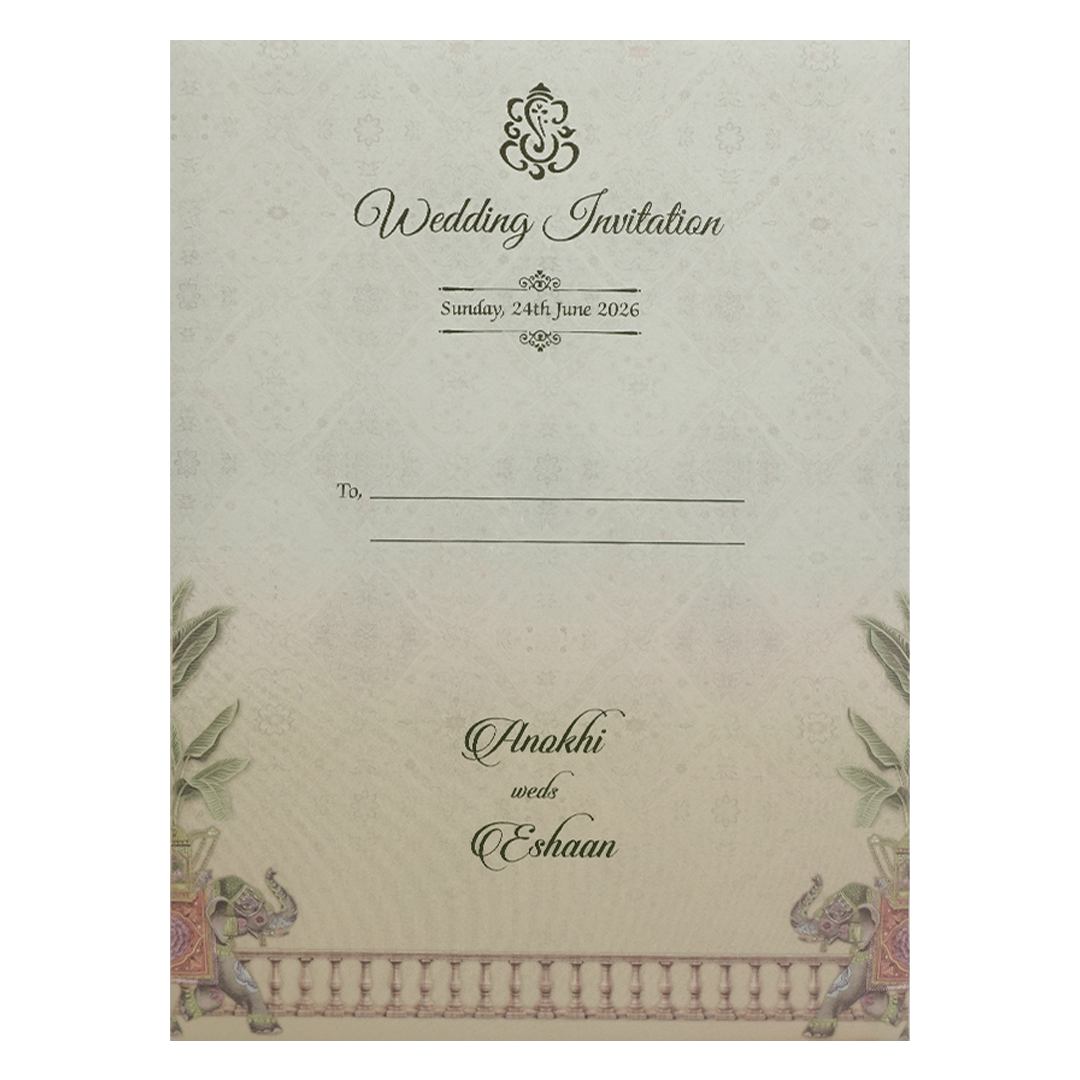 Cream Royal Bride Groom Wedding Card-KJTS3690