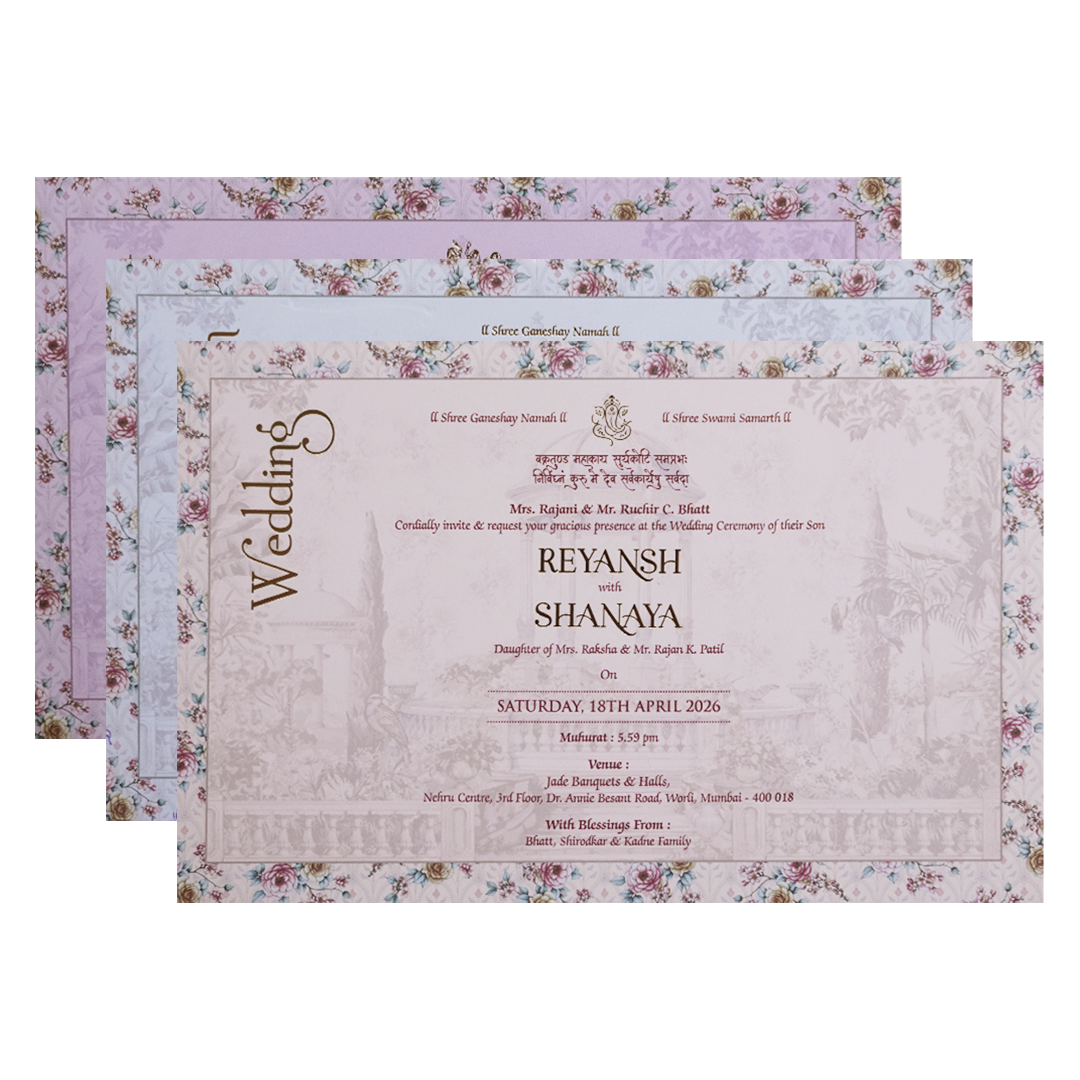 Grey Floral Palace Umbrella Couple Boxed Wedding Card - KVN07680