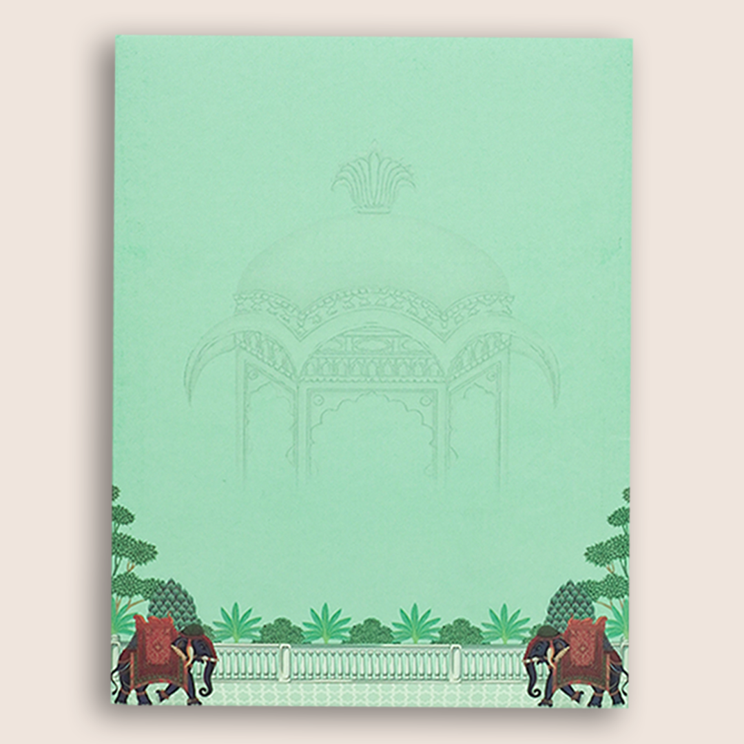 Pastel Green Royal Elephant Floral Wedding Card - KNKJ1159