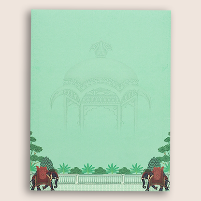 Pastel Green Royal Elephant Floral Wedding Card - KNKJ1159