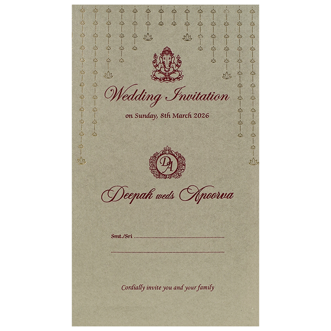 Grey Gold Tassel Single Sheet Wedding Card-KNPD1121