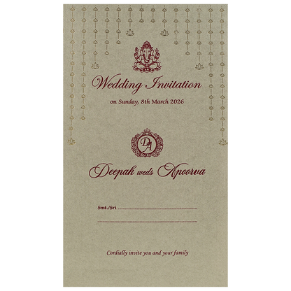 Grey Gold Tassel Single Sheet Wedding Card-KNPD1121