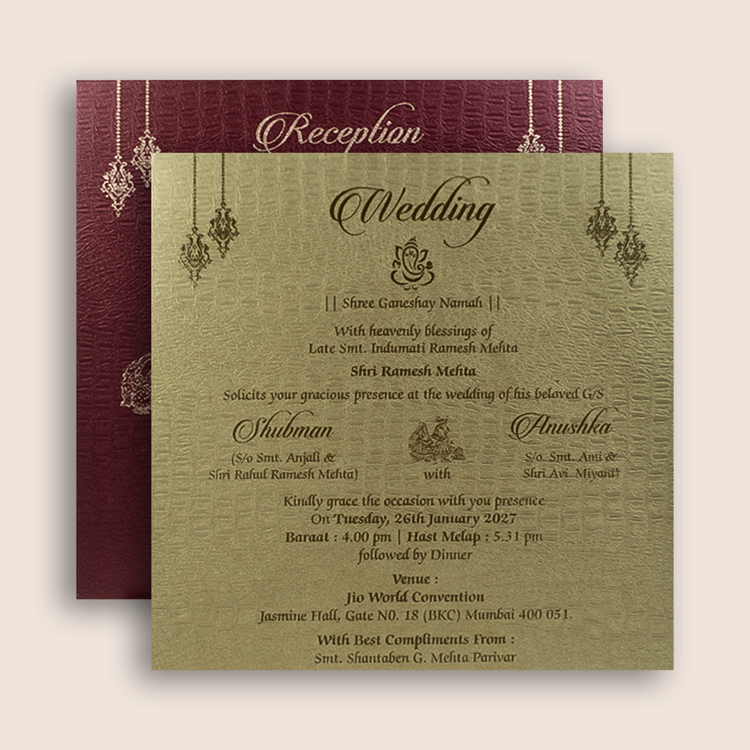 Gold Floral Embossed Wedding Invitation - KRB10131