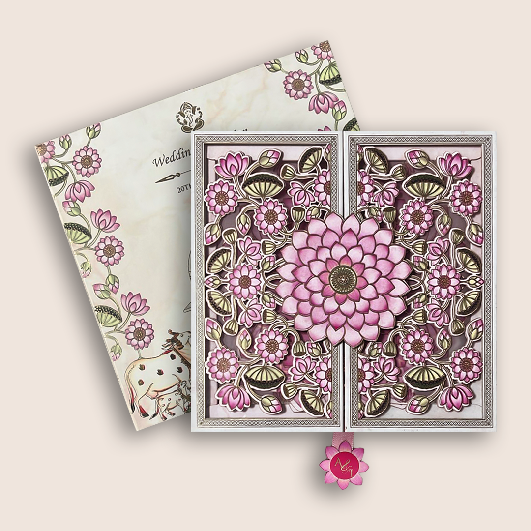 White Lotus Floral Premium Luxury Invitation - KNLW202568