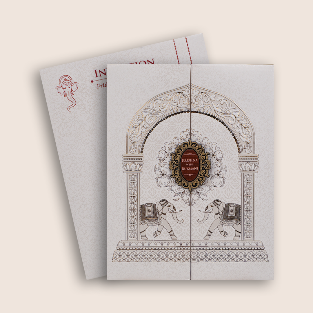 White Elephant Floral Padded Invitation Card - KJTS1945
