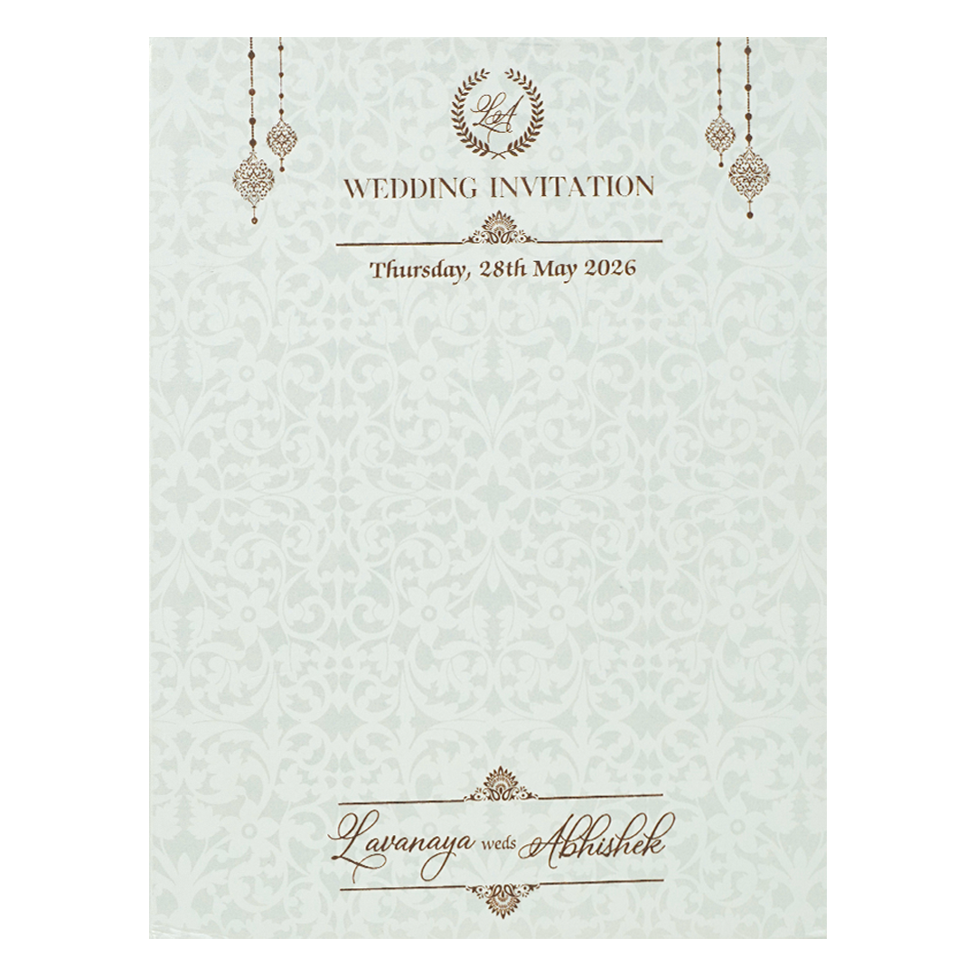 White Floral Royal Elephant Padded Wedding Card-KRE26370