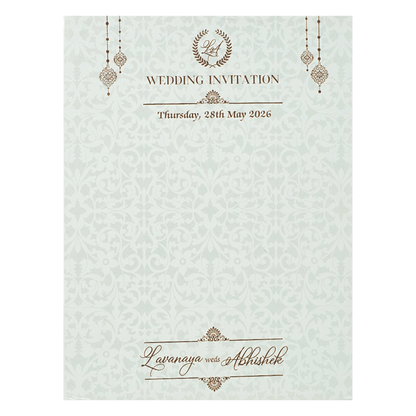 White Floral Royal Elephant Padded Wedding Card-KRE26370