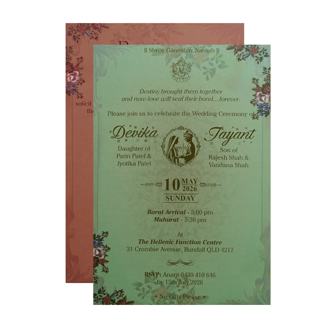 Pink Floral Padded Wedding Invitation Card - KVN07340