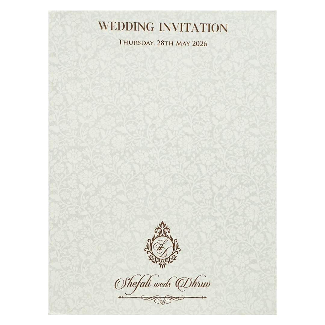 White Ganesha Elephant Embossed Wedding Card-KRE28390
