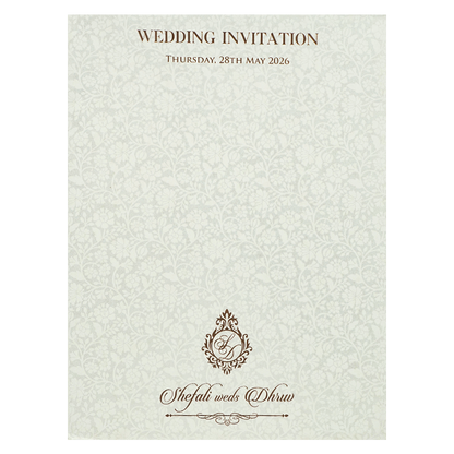 White Ganesha Elephant Embossed Wedding Card-KRE28390