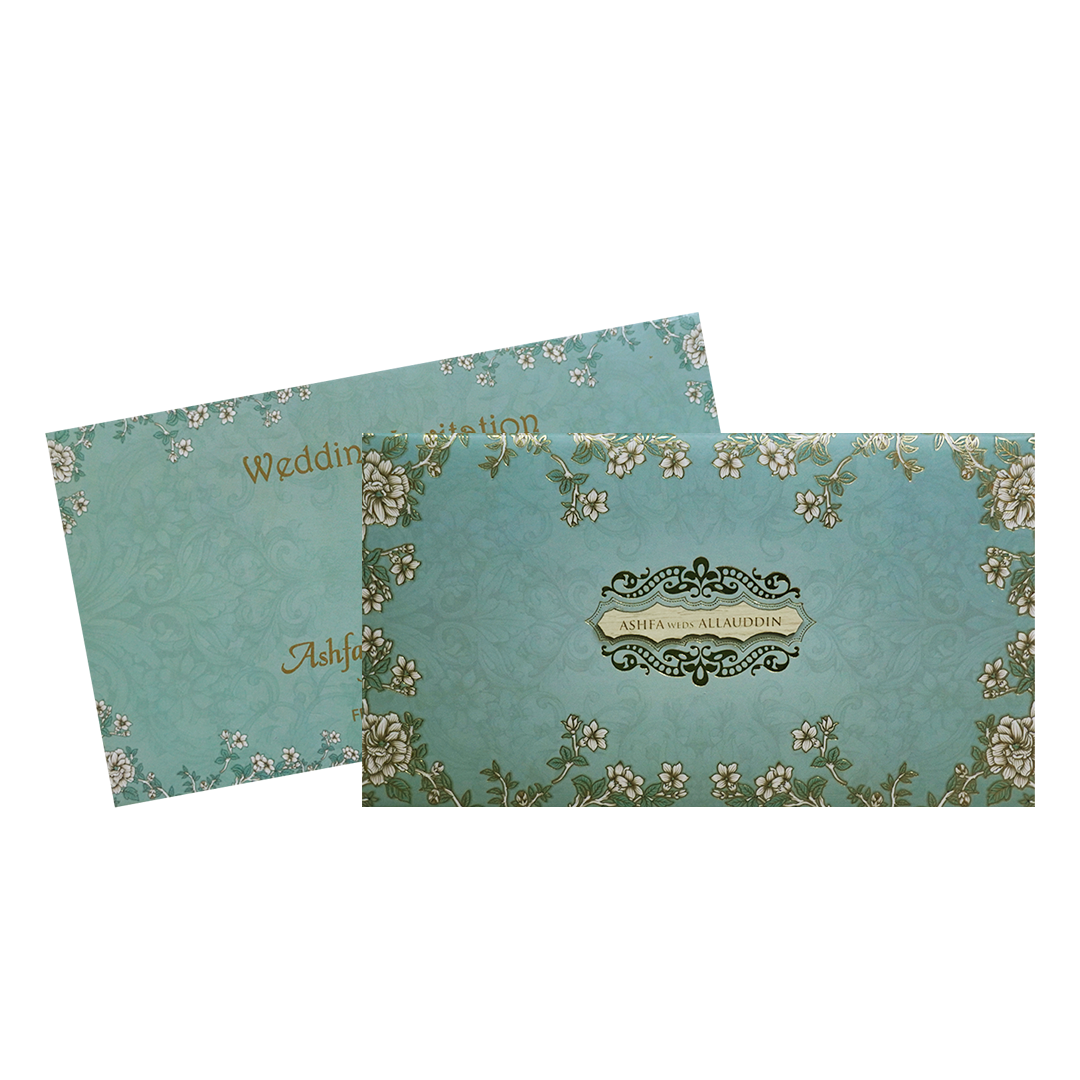 Blue Floral Door  Padded Wedding Card-KVN07460