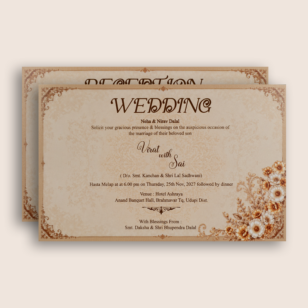 Peach Embossed Floral Invitation Card - KPR07100