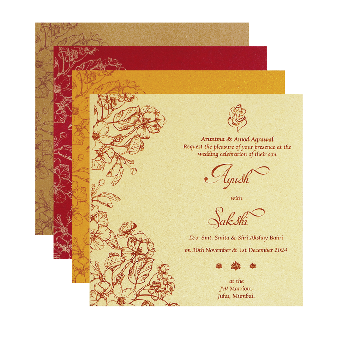 Red Floral Door Style Opening Wedding Invitation-KPR06070