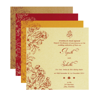 Red Floral Door Style Opening Wedding Invitation-KPR06070